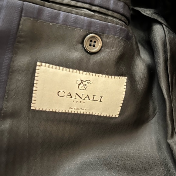 Canali Men’s 44S Suit - Dark Clue with light blue pinstripes 4 drop and 37”W - Picture 3 of 5